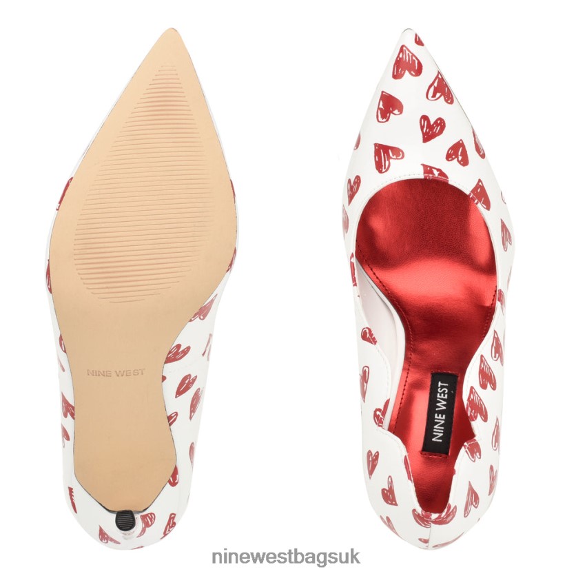 Nine West Foxy Pointy Toe Pumps RFX40B1265 - Nine West UK White/Red Heart Print Patent