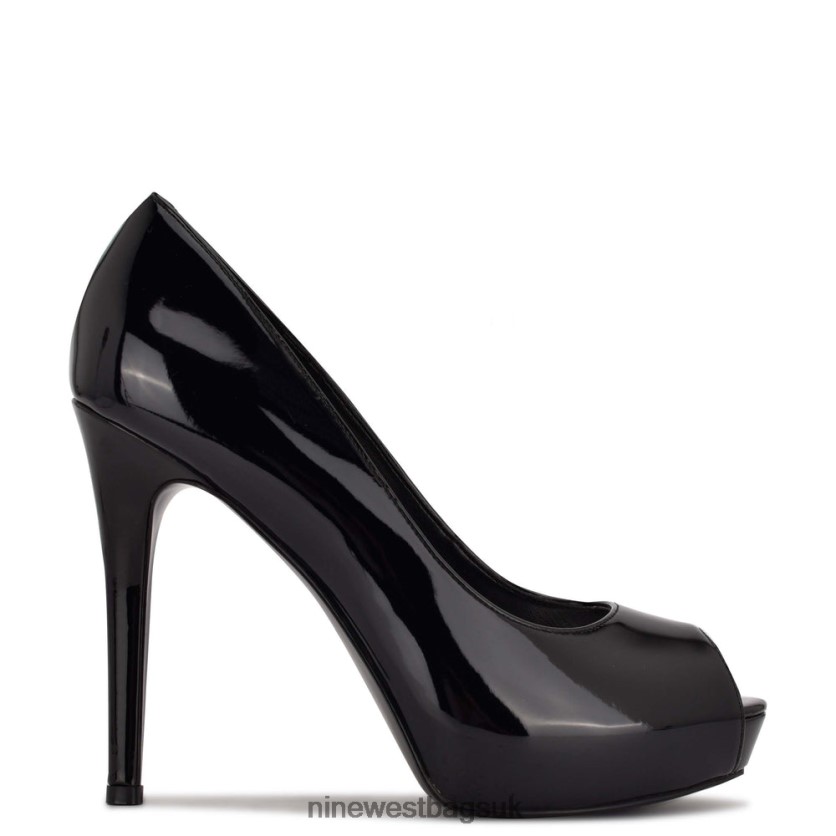 Nine West Hethr Platform Peep Toe Pumps RFX40B1287 - Nine West UK Sale Black Patent