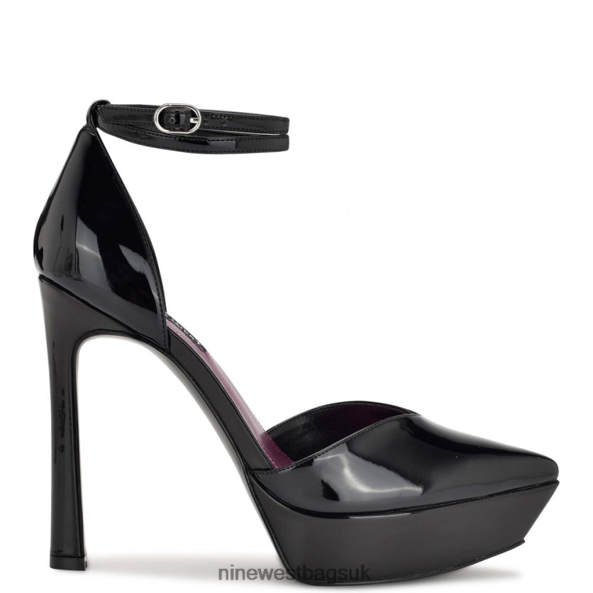 Nine West Linda Ankle Wrap Platform Pumps RFX40B1326 - Nine West Sandals UK Black Patent