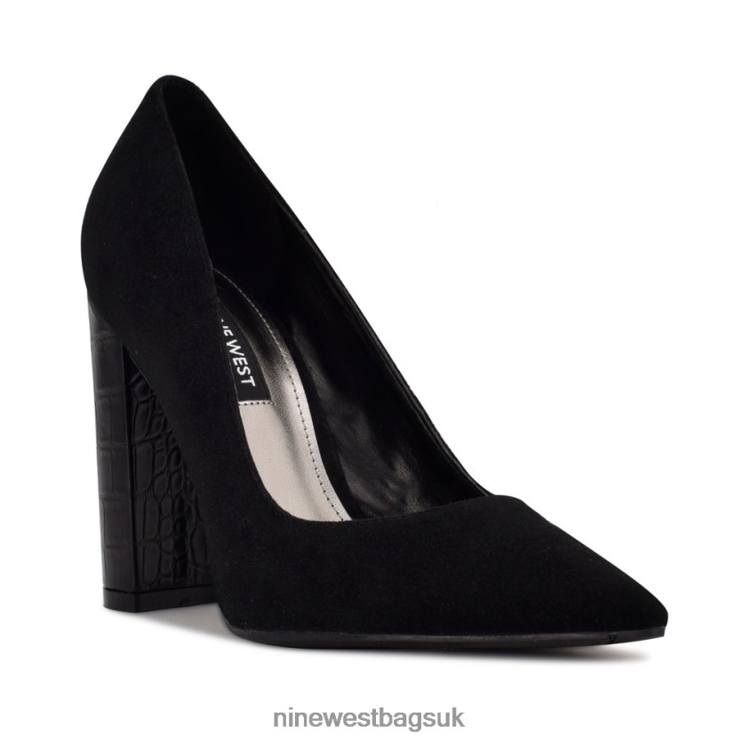 Nine West Power Dress Pumps RFX40B1354 - Nine West Sandals UK Black Suede/Embossed Croco