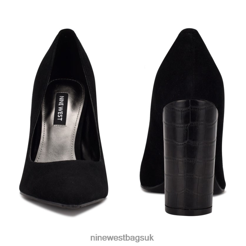 Nine West Power Dress Pumps RFX40B1354 - Nine West Sandals UK Black Suede/Embossed Croco