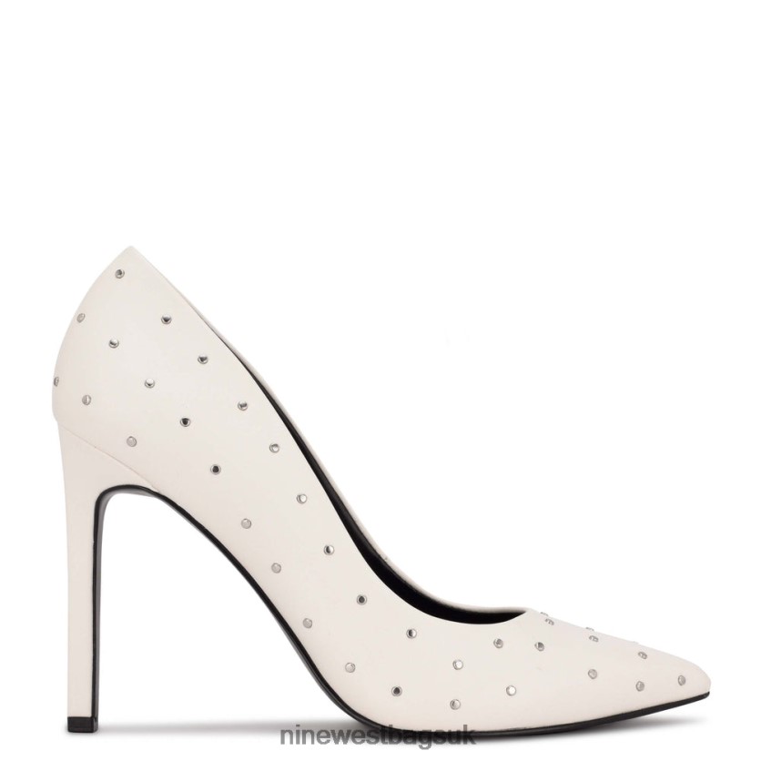 Nine West Tatiana Studded Pointy Toe Pumps RFX40B1364 - Nine West Bags UK White Leather Studded