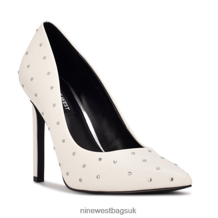 Nine West Tatiana Studded Pointy Toe Pumps RFX40B1364 - Nine West Bags UK White Leather Studded