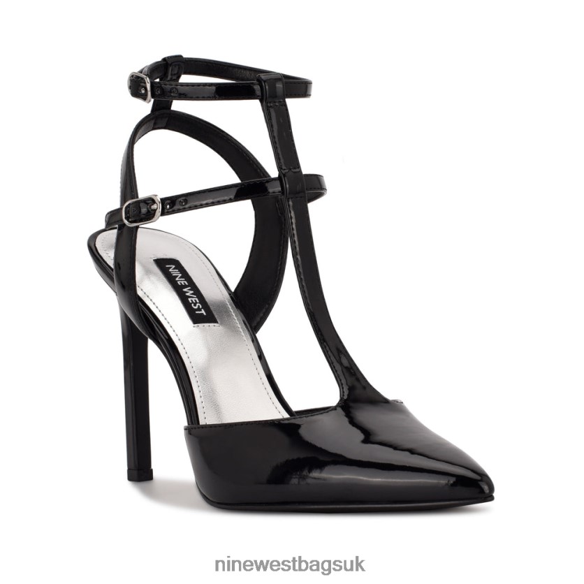 Nine West Tayes Ankle Strap Pump RFX40B1342 - Nine West Sandals UK Black Patent