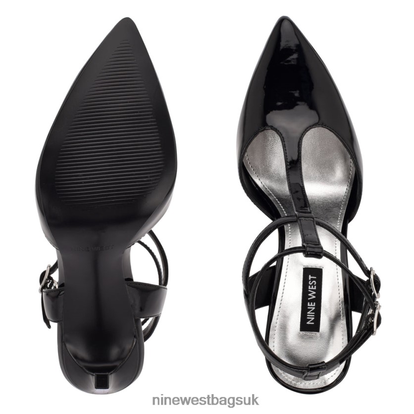 Nine West Tayes Ankle Strap Pump RFX40B1342 - Nine West Sandals UK Black Patent