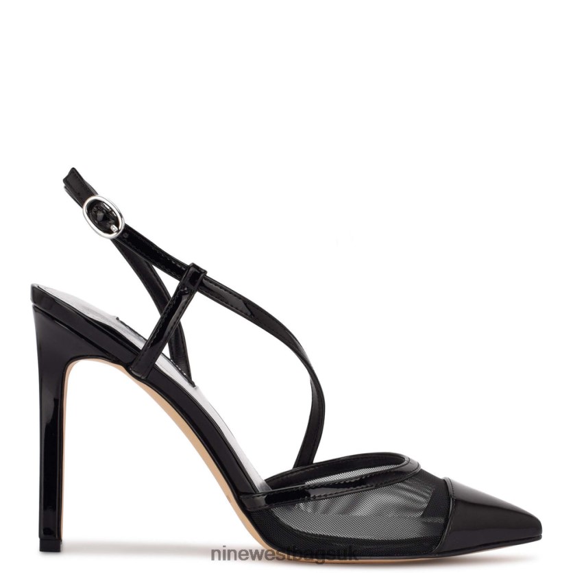 Nine West Timie Ankle Strap Pumps RFX40B1371 - Nine West UK Sale Black Patent/Mesh