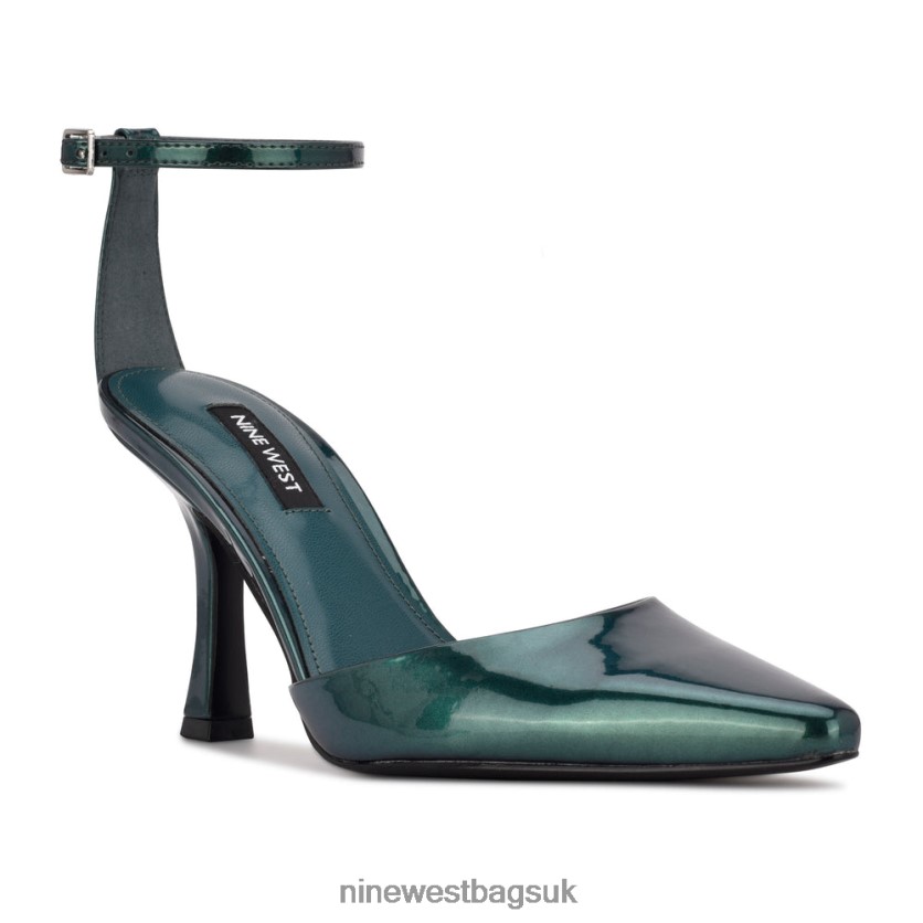 Nine West Shaply Pointy Toe Ankle Strap Pumps RFX40B1208 - Nine West Bags UK Teal Pearlized Metallic