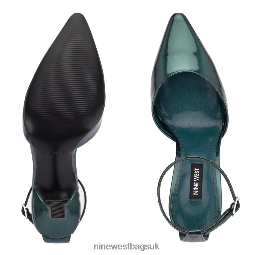 Nine West Shaply Pointy Toe Ankle Strap Pumps RFX40B1208 - Nine West Bags UK Teal Pearlized Metallic