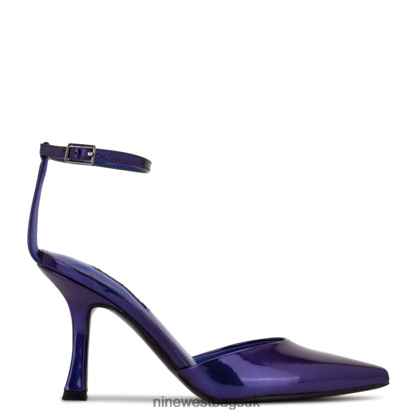 Nine West Shaply Pointy Toe Ankle Strap Pumps RFX40B1211 - Nine West UK Sale Purple Pearlized Metallic