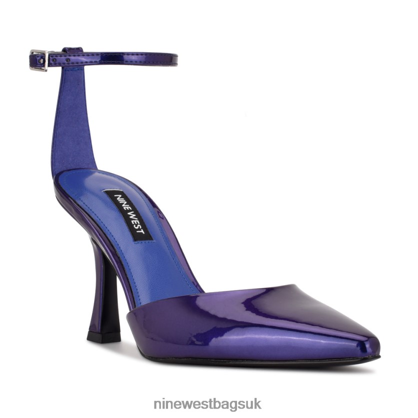 Nine West Shaply Pointy Toe Ankle Strap Pumps RFX40B1211 - Nine West UK Sale Purple Pearlized Metallic