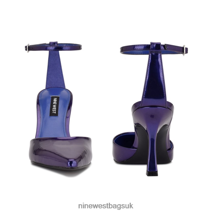 Nine West Shaply Pointy Toe Ankle Strap Pumps RFX40B1211 - Nine West UK Sale Purple Pearlized Metallic