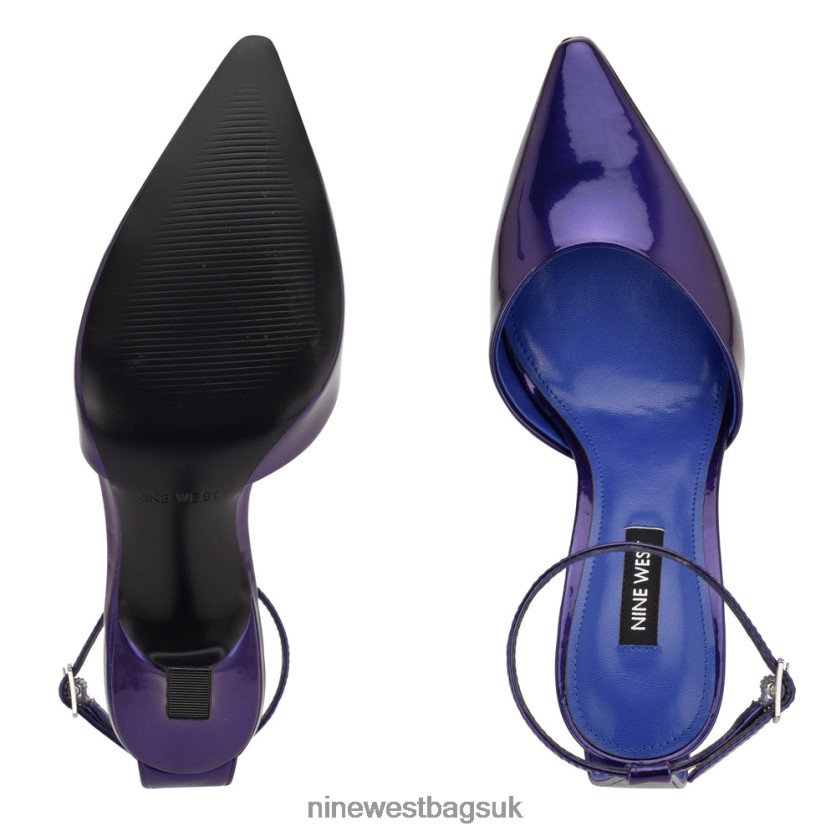 Nine West Shaply Pointy Toe Ankle Strap Pumps RFX40B1211 - Nine West UK Sale Purple Pearlized Metallic