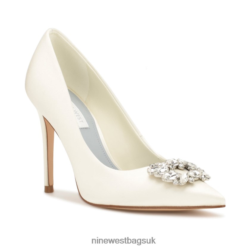 Nine West Fana Pointy Toe Pumps RFX40B1831 - Nine West UK Sale Ivory Satin Crystal