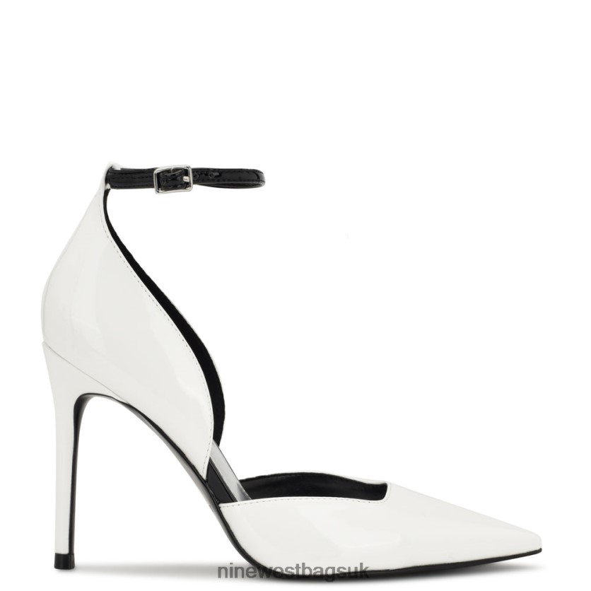 Nine West Finda d'Orsay Ankle Strap Pumps RFX40B1383 - Nine West UK Sale White Patent