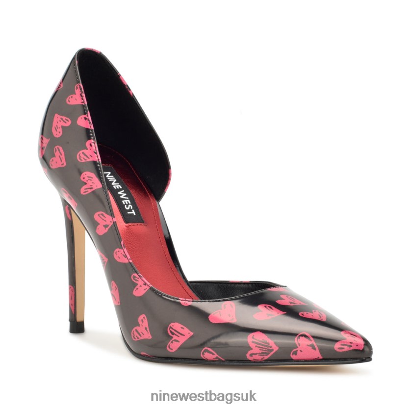Nine West Folowe d\'Orsay Pointy Toe Pumps RFX40B1621 - Nine West UK Black/Red Heart Print Patent