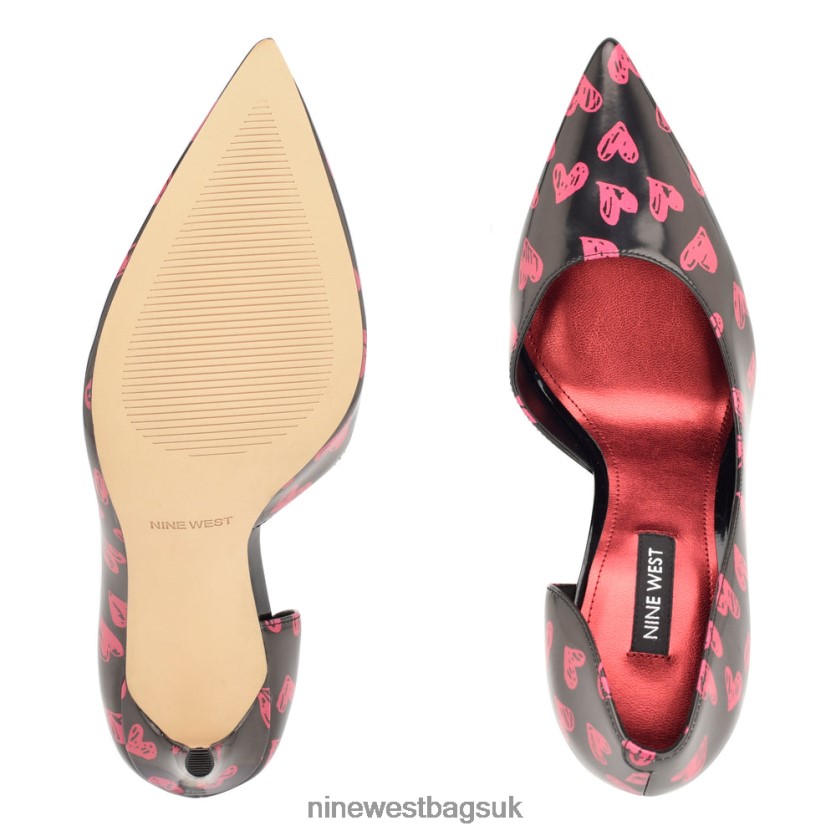 Nine West Folowe d\'Orsay Pointy Toe Pumps RFX40B1621 - Nine West UK Black/Red Heart Print Patent