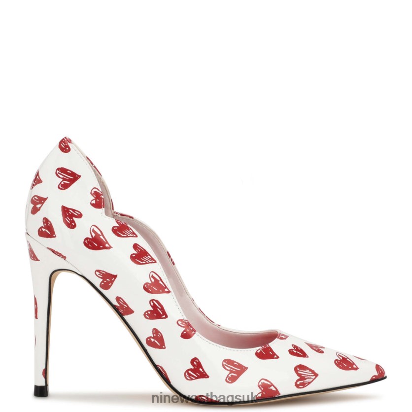 White/Red Heart Print Patent