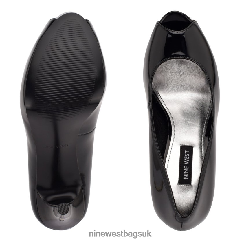 Nine West Hethr Platform Peep Toe Pumps RFX40B1826 - Nine West Sandals UK Black Patent