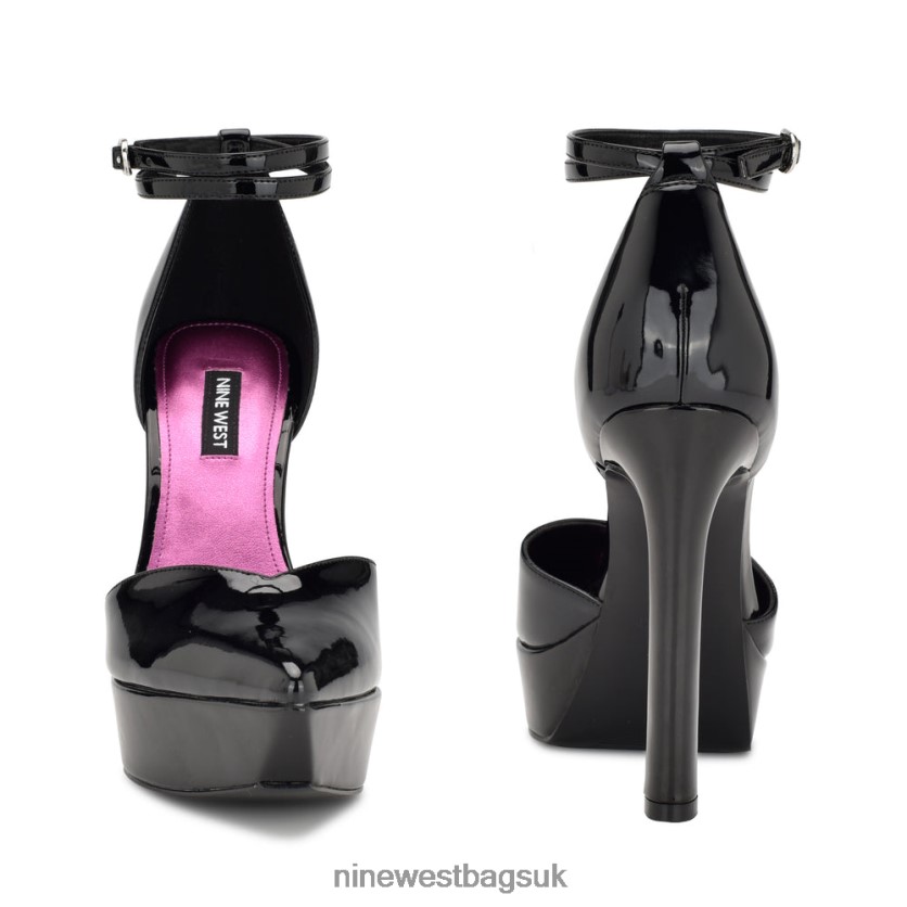 Nine West Linda Ankle Wrap Platform Pumps RFX40B1863 - Nine West UK Sale Black Patent
