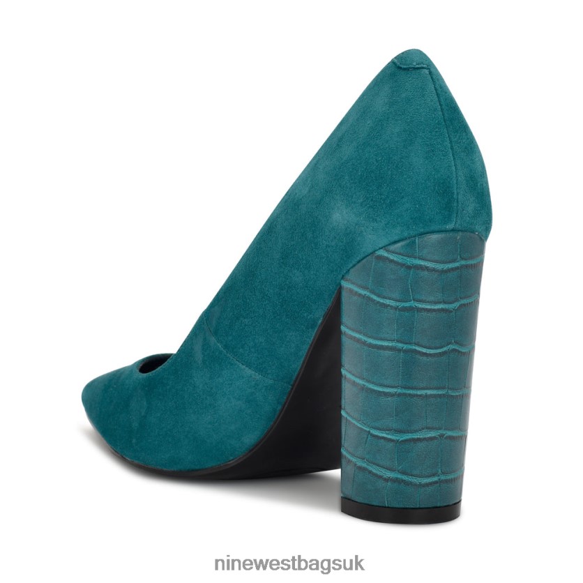 Nine West Power Dress Pumps RFX40B934 - Nine West Sandals UK Teal Suede/Embossed Croco