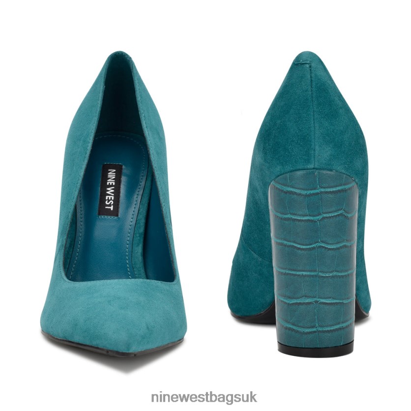 Nine West Power Dress Pumps RFX40B934 - Nine West Sandals UK Teal Suede/Embossed Croco