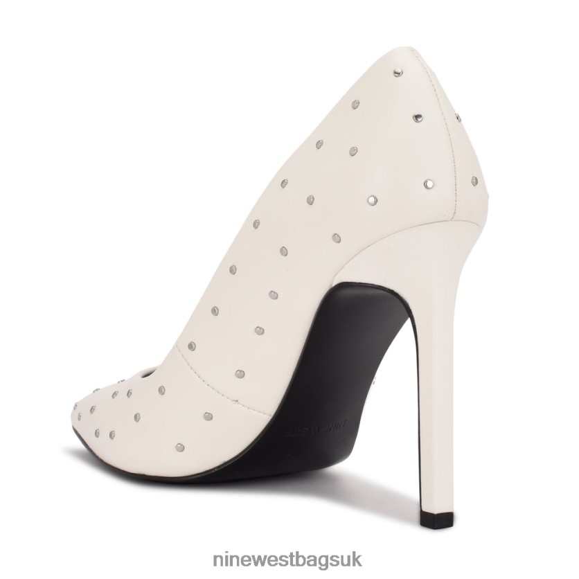 Nine West Tatiana Studded Pointy Toe Pumps RFX40B1523 - Nine West UK Sale White Leather Studded