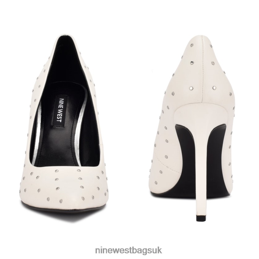 Nine West Tatiana Studded Pointy Toe Pumps RFX40B1523 - Nine West UK Sale White Leather Studded