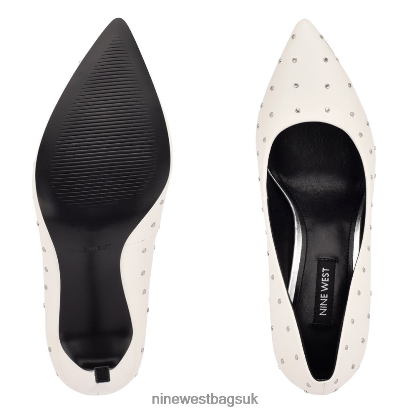 Nine West Tatiana Studded Pointy Toe Pumps RFX40B1523 - Nine West UK Sale White Leather Studded
