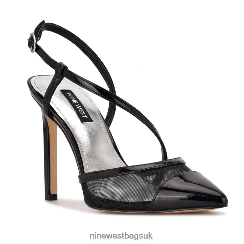 Nine West Timie Ankle Strap Pumps RFX40B1530 - Nine West Sandals UK Black Patent/Mesh
