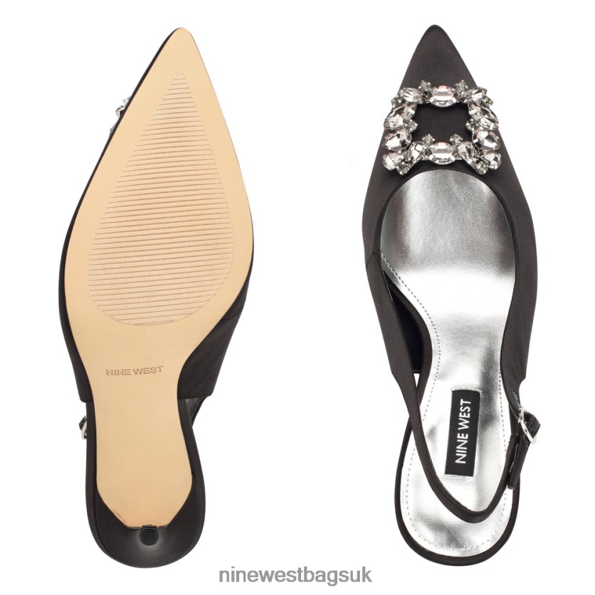 Nine West Famey Slingback Pumps RFX40B1836 - Nine West Bags UK Black Satin Crystal