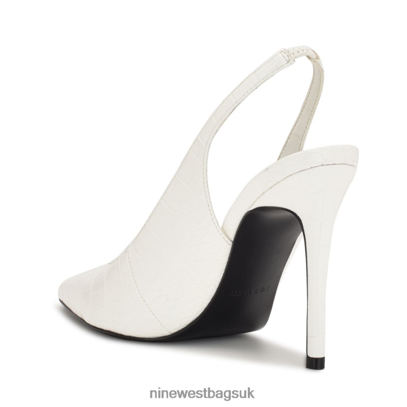 Nine West Feather Pointy Toe Slingback Pumps RFX40B1087 - Nine West UK Sale White Embossed Croco
