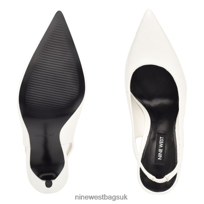 Nine West Feather Pointy Toe Slingback Pumps RFX40B1087 - Nine West UK Sale White Embossed Croco