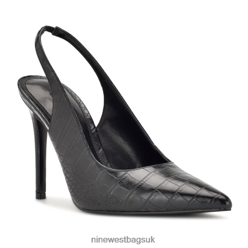 Nine West Feather Pointy Toe Slingback Pumps RFX40B1090 - Nine West Sandals UK Black Embossed Croco