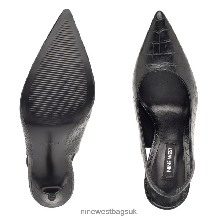 Nine West Feather Pointy Toe Slingback Pumps RFX40B1090 - Nine West Sandals UK Black Embossed Croco