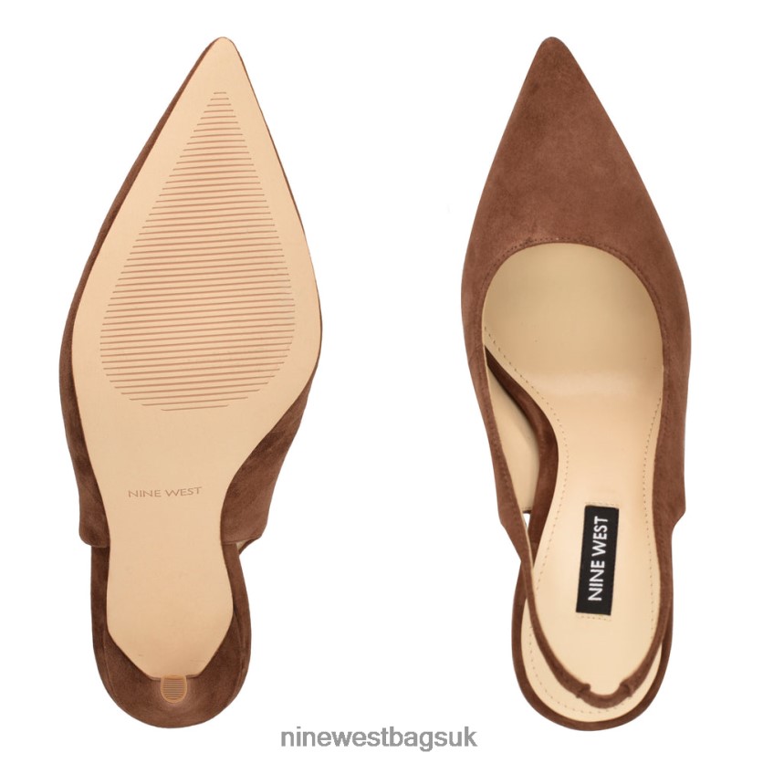 Nine West Feather Pointy Toe Slingback Pumps RFX40B1100 - Nine West Bags UK Medium Brown Suede