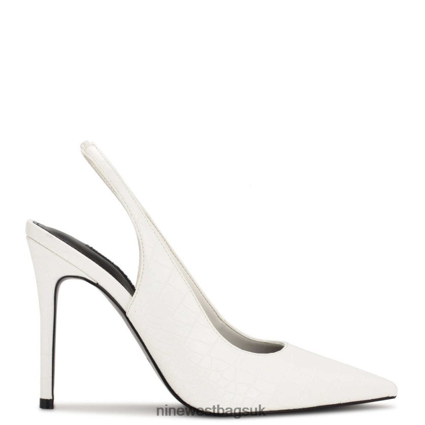 Nine West Feather Pointy Toe Slingback Pumps RFX40B1570 - Nine West Sandals UK White Embossed Croco