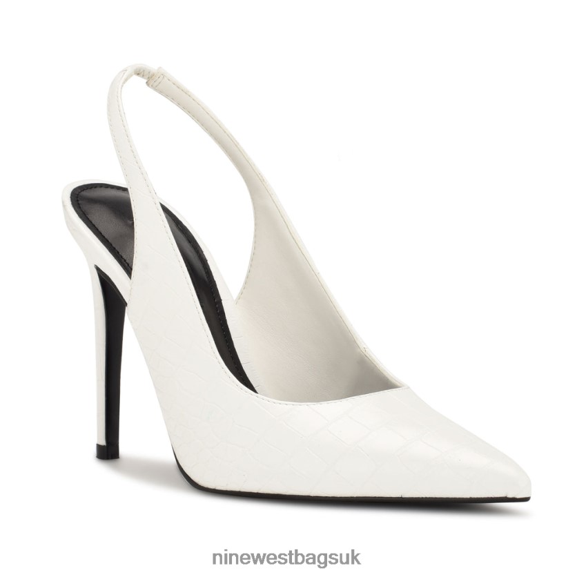 Nine West Feather Pointy Toe Slingback Pumps RFX40B1570 - Nine West Sandals UK White Embossed Croco