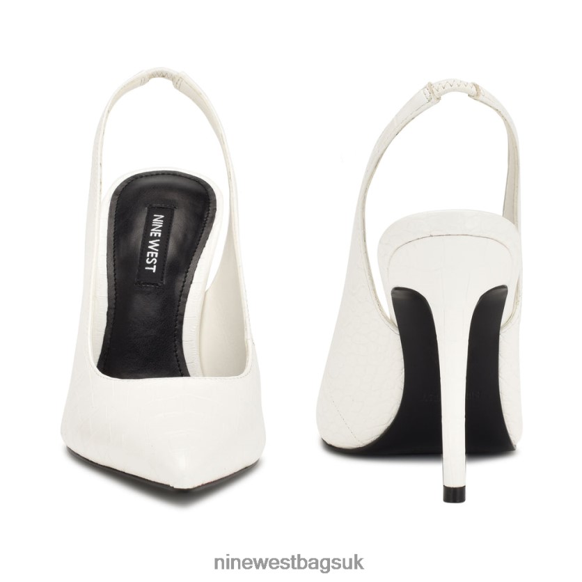Nine West Feather Pointy Toe Slingback Pumps RFX40B1570 - Nine West Sandals UK White Embossed Croco