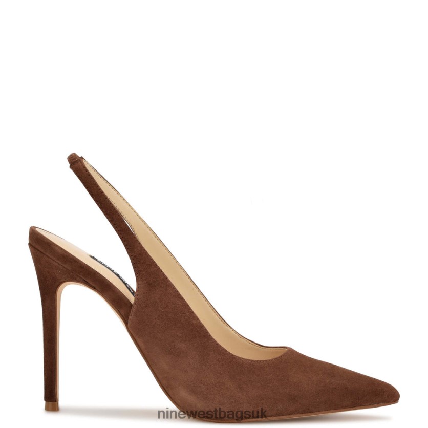Nine West Feather Pointy Toe Slingback Pumps RFX40B1610 - Nine West Sandals UK Medium Brown Suede