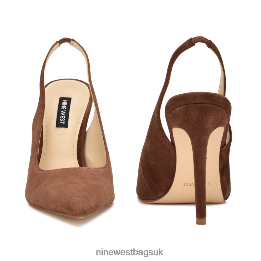 Nine West Feather Pointy Toe Slingback Pumps RFX40B1610 - Nine West Sandals UK Medium Brown Suede