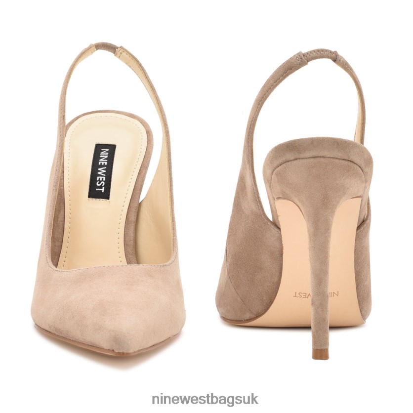 Nine West Feather Pointy Toe Slingback Pumps RFX40B1615 - Nine West UK Sale Taupe Suede