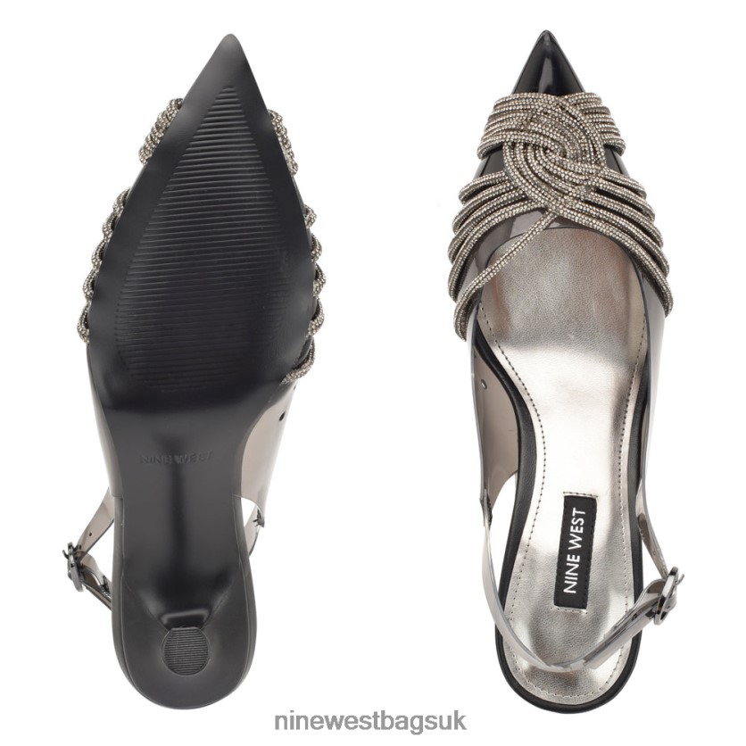 Nine West Nalan Slingback Pumps RFX40B1274 - Nine West Sandals UK Black/Clear Crystal