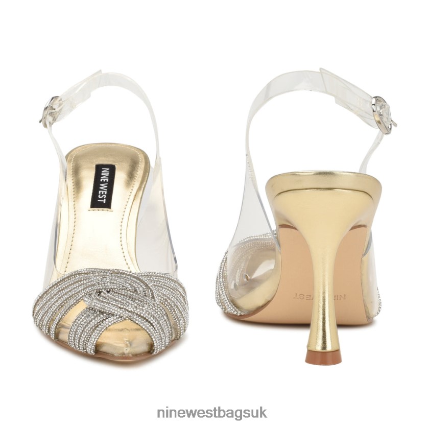 Nine West Nalan Slingback Pumps RFX40B1791 - Nine West UK Sale Gold/Clear Crystal