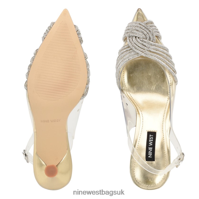 Nine West Nalan Slingback Pumps RFX40B1791 - Nine West UK Sale Gold/Clear Crystal