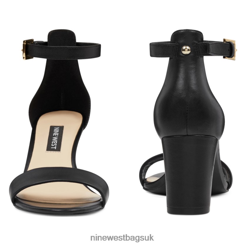 Nine West Pruce Ankle Strap Block Heel Sandals RFX40B2360 - Nine West Bags UK Black Leather