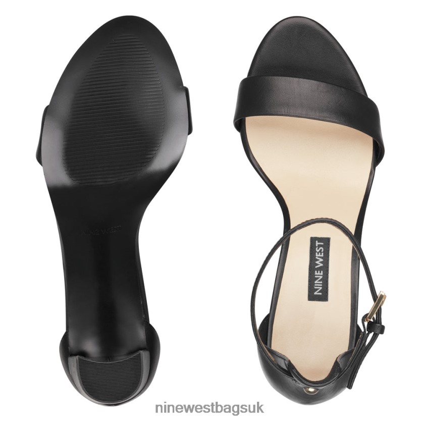 Nine West Pruce Ankle Strap Block Heel Sandals RFX40B2360 - Nine West Bags UK Black Leather