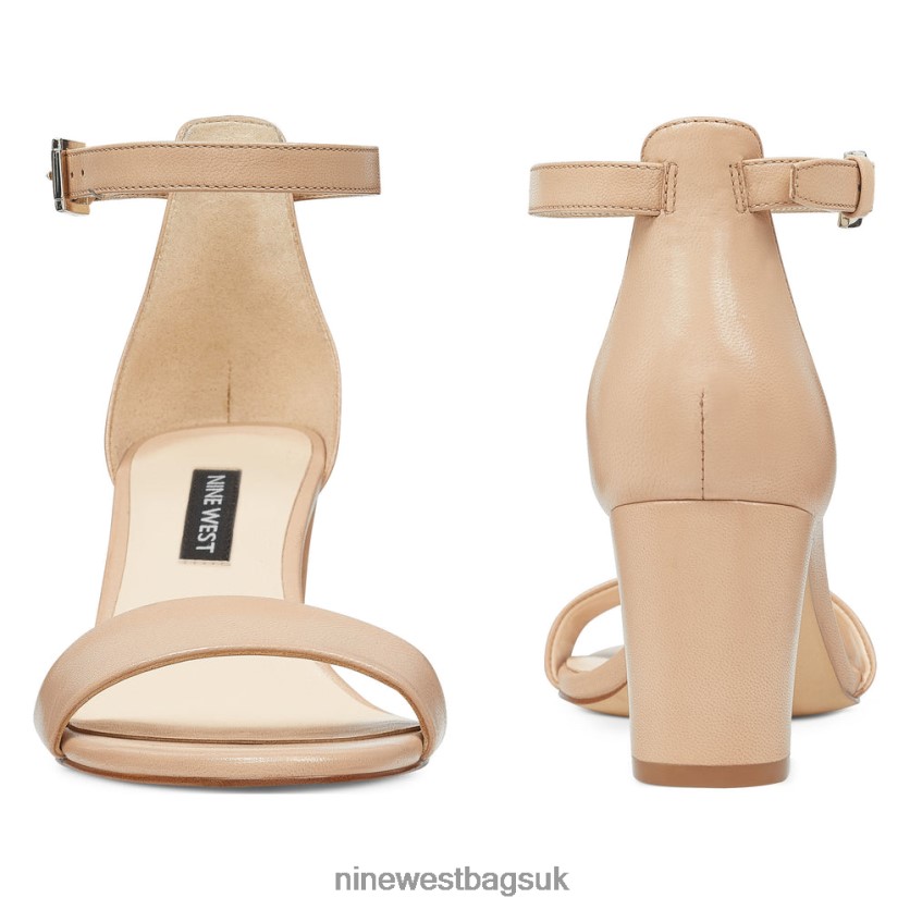 Nine West Pruce Ankle Strap Block Heel Sandals RFX40B2366 - Nine West Sandals UK Barely Nude Leather
