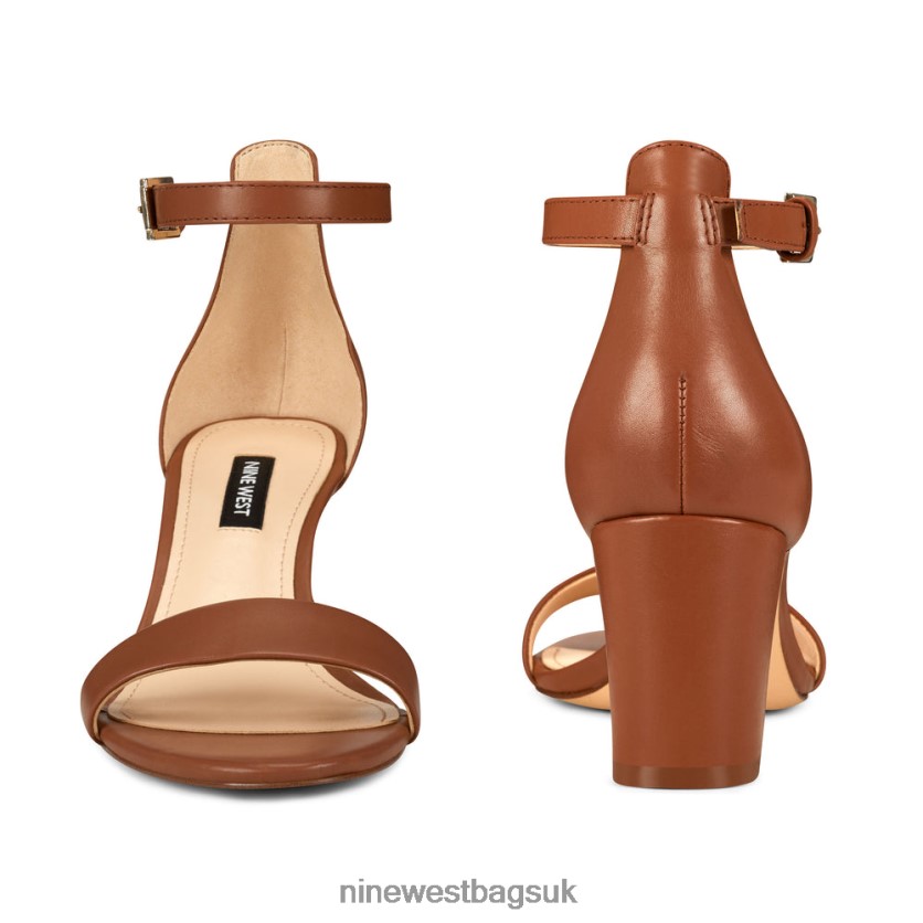 Nine West Pruce Ankle Strap Block Heel Sandals RFX40B2404 - Nine West Bags UK Light Brown Leather