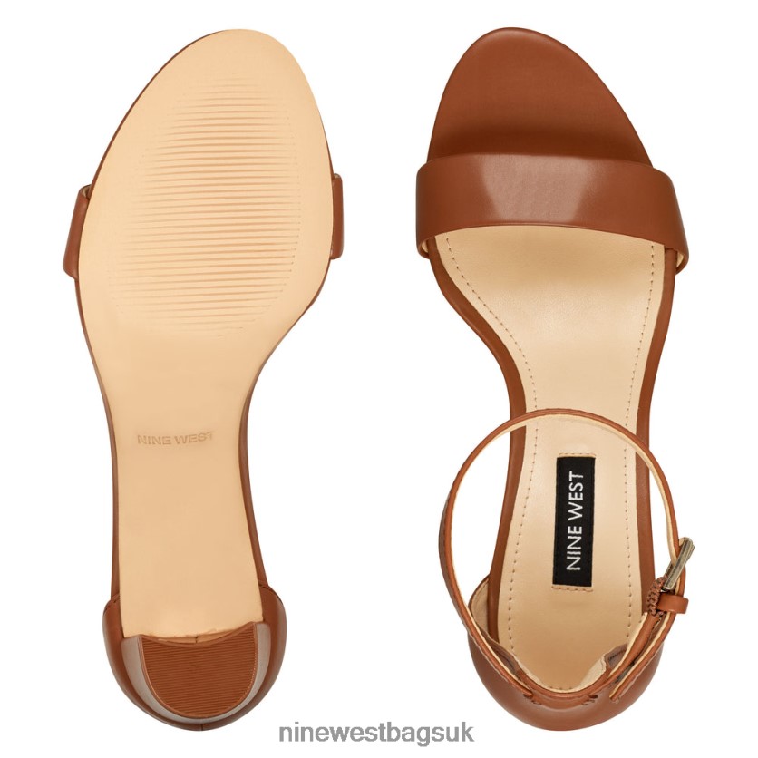 Nine West Pruce Ankle Strap Block Heel Sandals RFX40B2404 - Nine West Bags UK Light Brown Leather