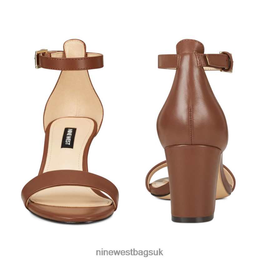 Nine West Pruce Ankle Strap Block Heel Sandals RFX40B2406 - Nine West Sandals UK Dark Brown Leather